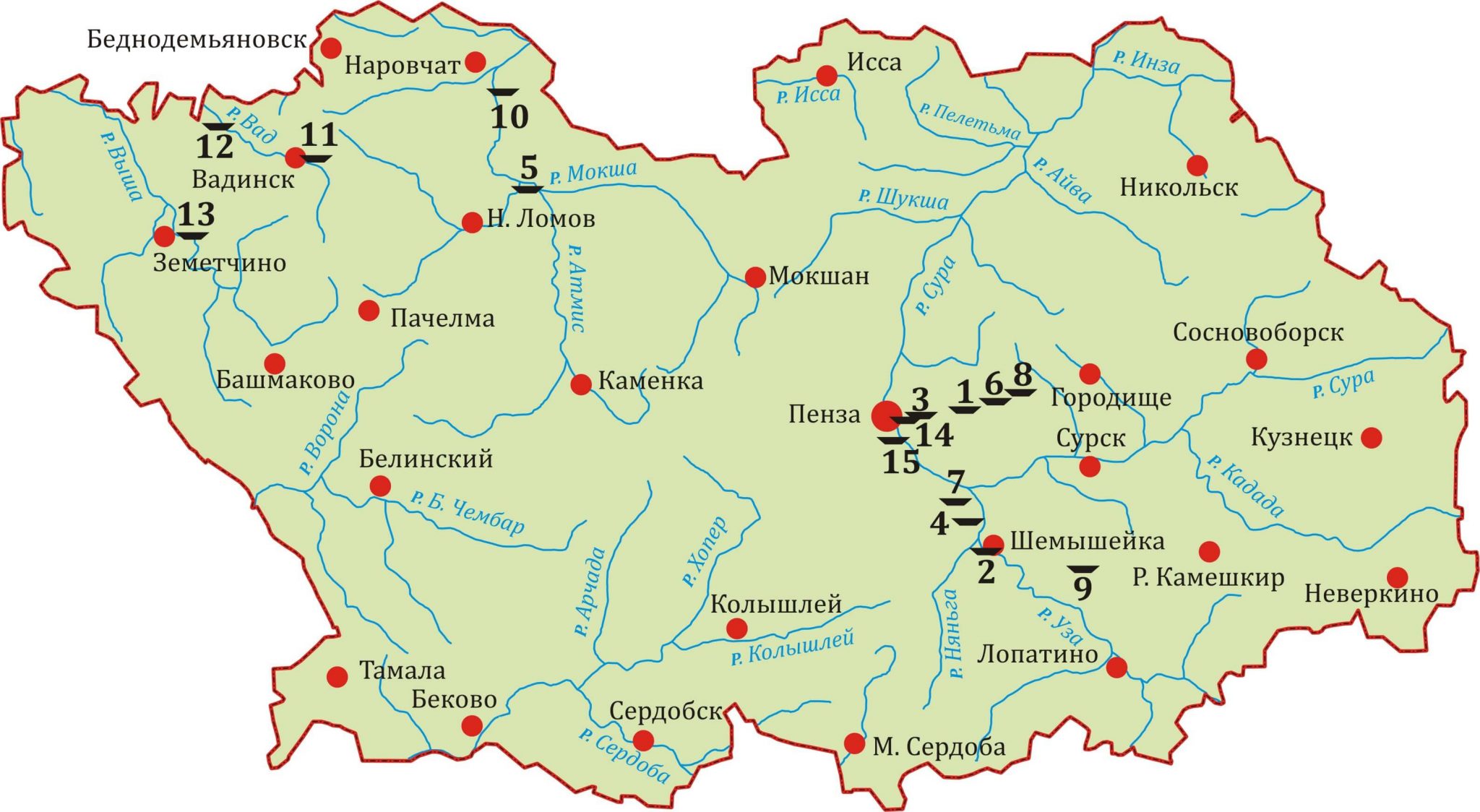 Карта шемышейского района пензенской области подробная с городами и селами и дорогами и деревнями