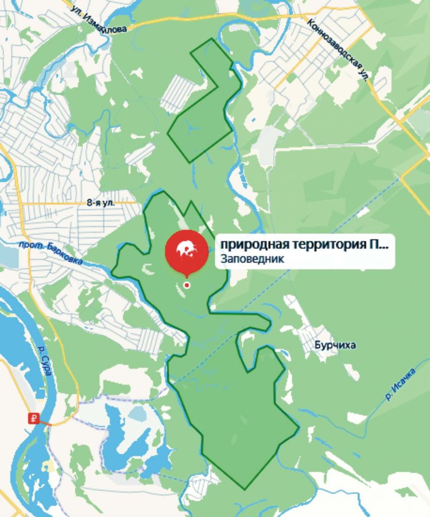 Пойменная дубрава (Пенза) на карте Яндекса